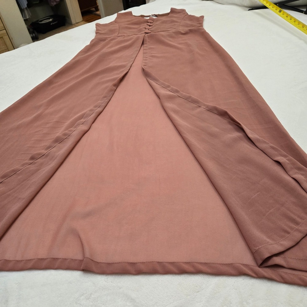 Bright Nex Mauve Pink Sleeveless Button Front Slit Maxi Dress Overlay XL Keyhole - Picture 9 of 12